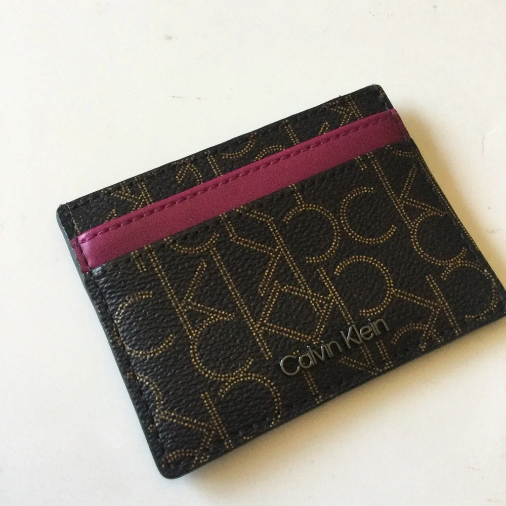 CALVIN KLEIN PIN DOT LOGO CARD CASE BROWN AND SALSA NWOT